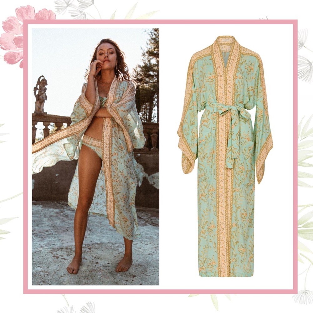 🎀 BOHO KIMONO ROBE DUSTER BOHEMIAN GYPSY COVER LONG MAXI PASTEL WIDE SLEEVE